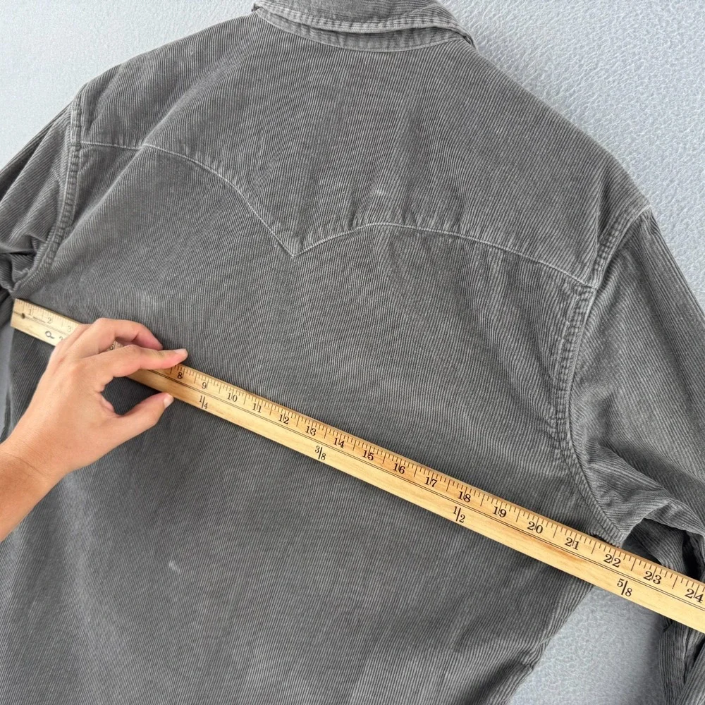 Levis Corduroy Pearl Snap Western Shirt Mens Medium Gray Cotton Long Sleeve